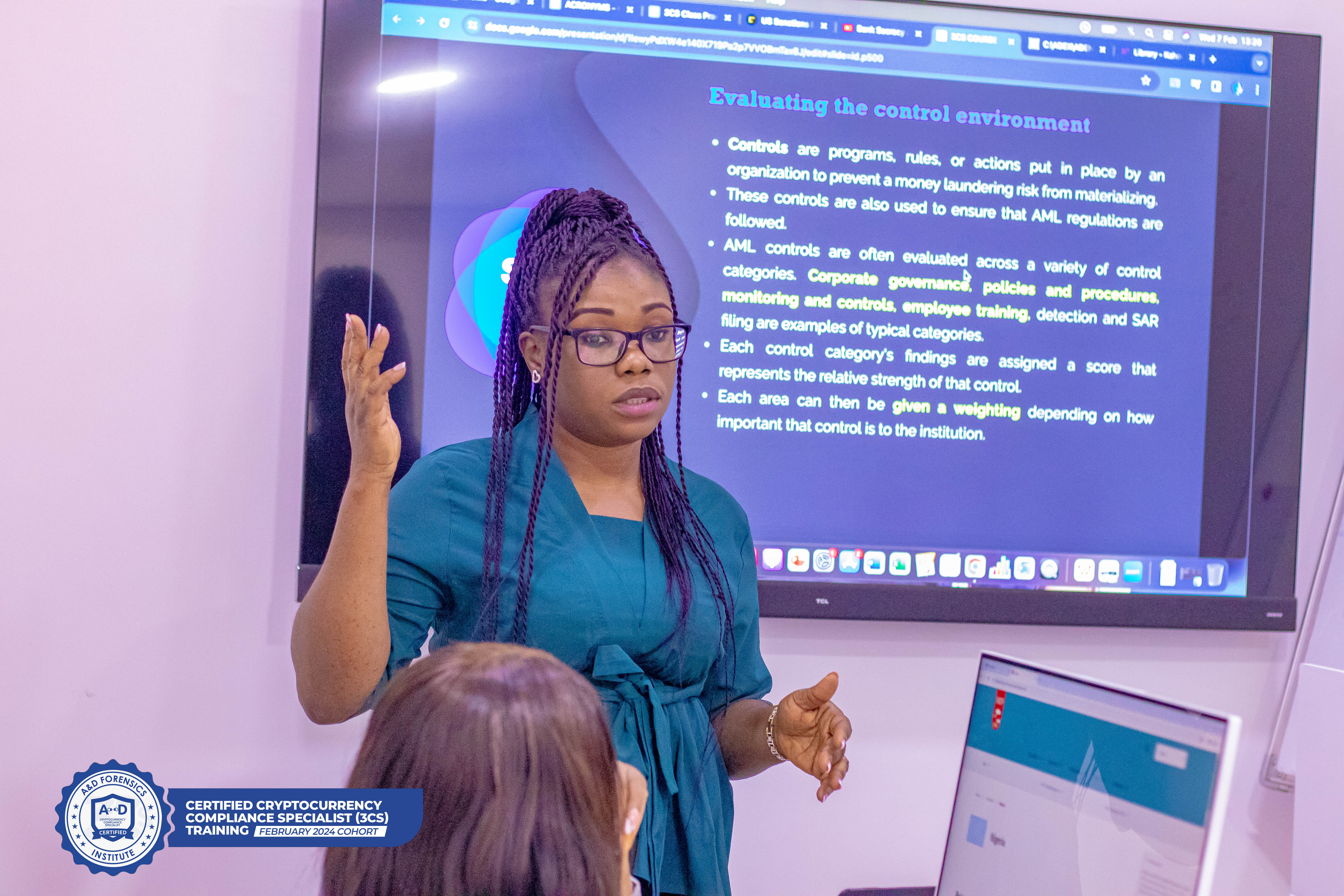 Chioma Onyekelu, CCI explaining concepts to AML Risk Assessment Concepts during the Crypto Compliance Training