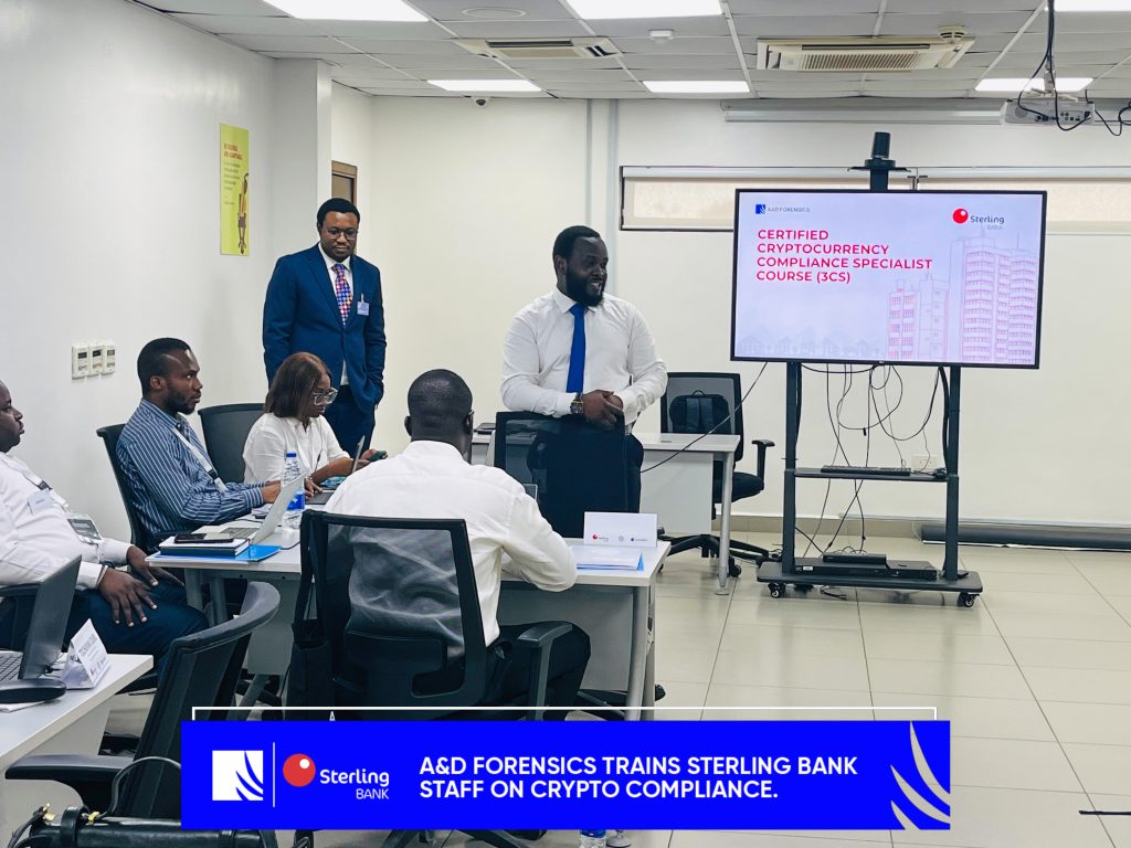 A&D Forensics Conducts 5-Day Cryptocurrency Compliance Training for Sterling Bank Nigeria.